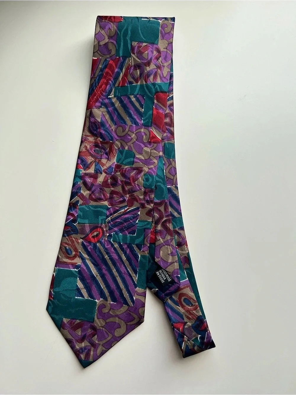 Vintage 1990s Stefano Rossini 100% Silk Wide Tie 4” Abstract Geometric Retro